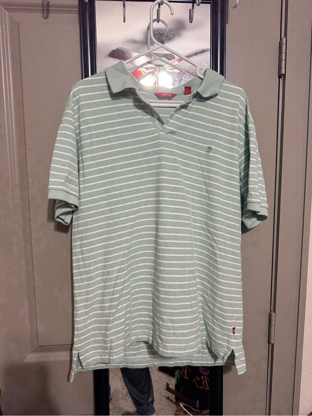 Izod Mint Green and White Striped Polo
